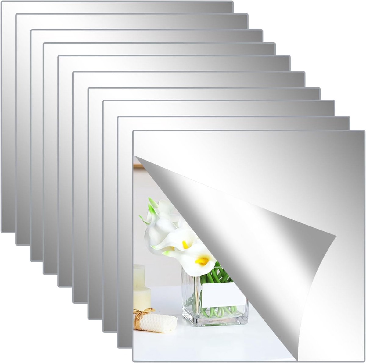 SnelShoppen - Pack van 10 Zelfklevende Spiegels 20x20 cm - Acryl Spiegels 2mm Dikte voor Badkamer, Woonkamer en Slaapkamer Decoratie