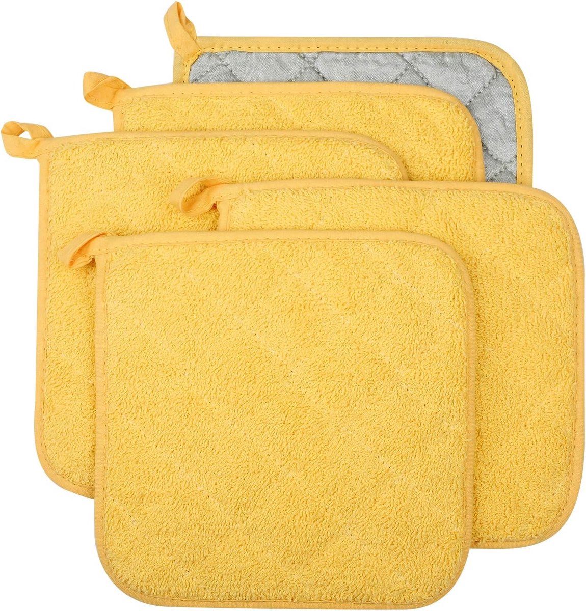 SnelShoppen - Set van 5 Hittebestendige Keuken Potholders 100% Katoen Geel - Handige Onderzetters voor Koken en Bakken - 18x18 cm