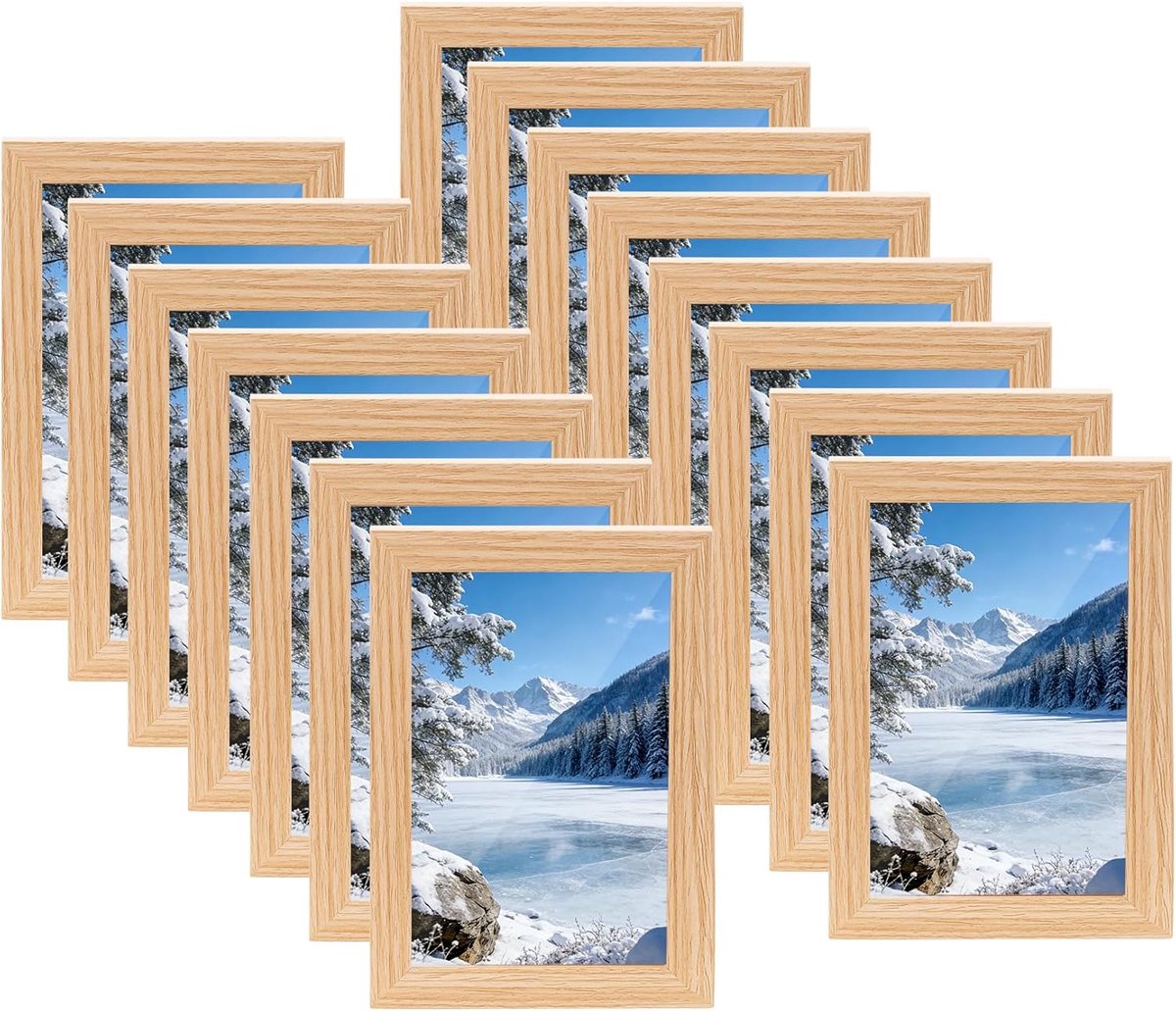 SnelShoppen - 15 Stuks Houten Foto Lijsten 10x15cm, Vintage MDF Fotolijsten voor Wand en Tafel, Ideaal voor Woonkamer, Slaapkamer, Kantoor en Gang