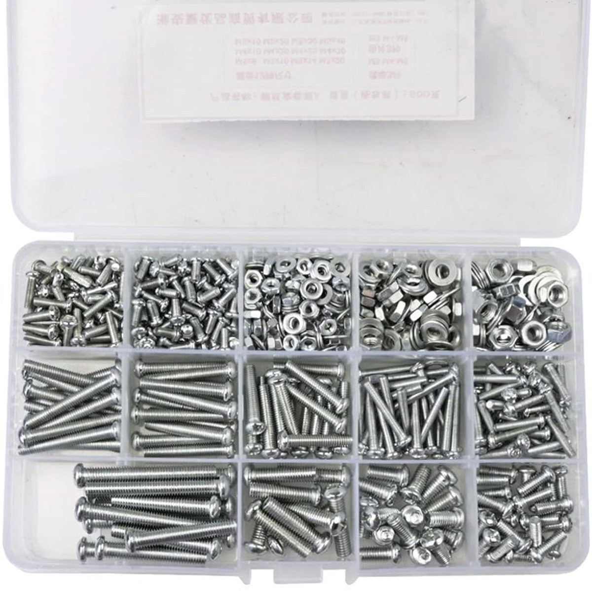 SnelShoppen - 940Pcs M3 M4 M5 KRUIS PAN Hoofd Schroeven Moeren Bouten Ringen Set 304 RVS Hex Socket Voor Thuis Kantoor Industrie Elektronica met Opber