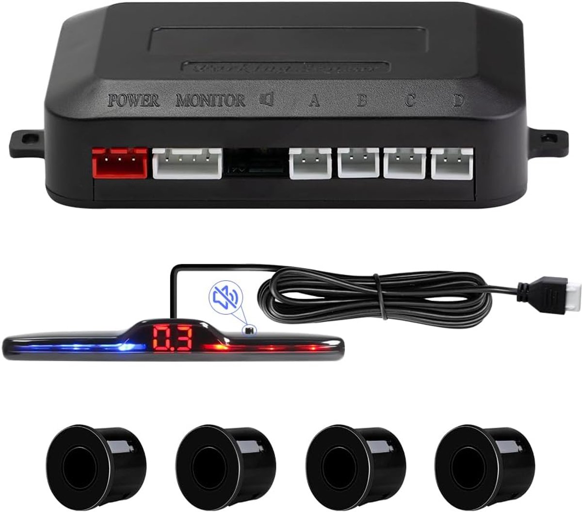 Thijox - Auto Parkeerhulp Achteruitrijhulp met 4 Parkeersensoren PDC, LED-Display, Instelbaar Volume voor Auto, SUV, Pick-up, Veilig Achteruitrijden