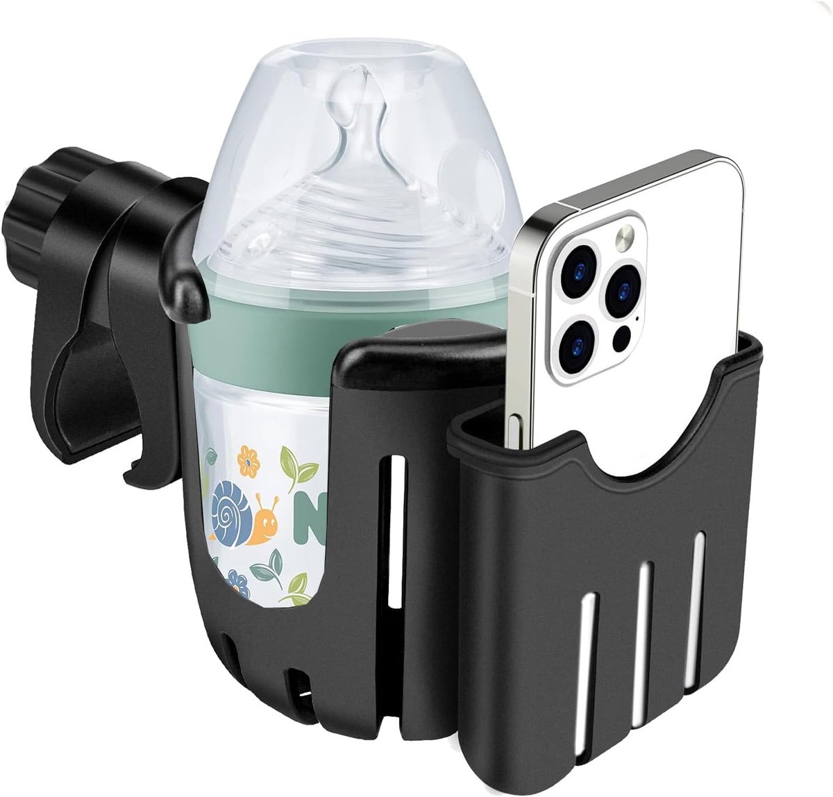 SnelShoppen - Universele Baby Kinderwagen Cup Holder voor Flessen en Telefoons - 360 Graden Verstelbaar, Veilig ABS Materiaal, Perfecte Organisator vo