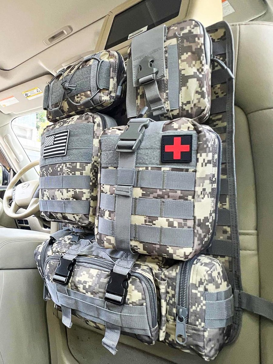SnelShoppen - Universele Auto Zitplaats Rugleuning Organiser, Tactische Molle Organizer met 5 Verwijderbare Molle Tassen voor Auto's, Camping, Truck e