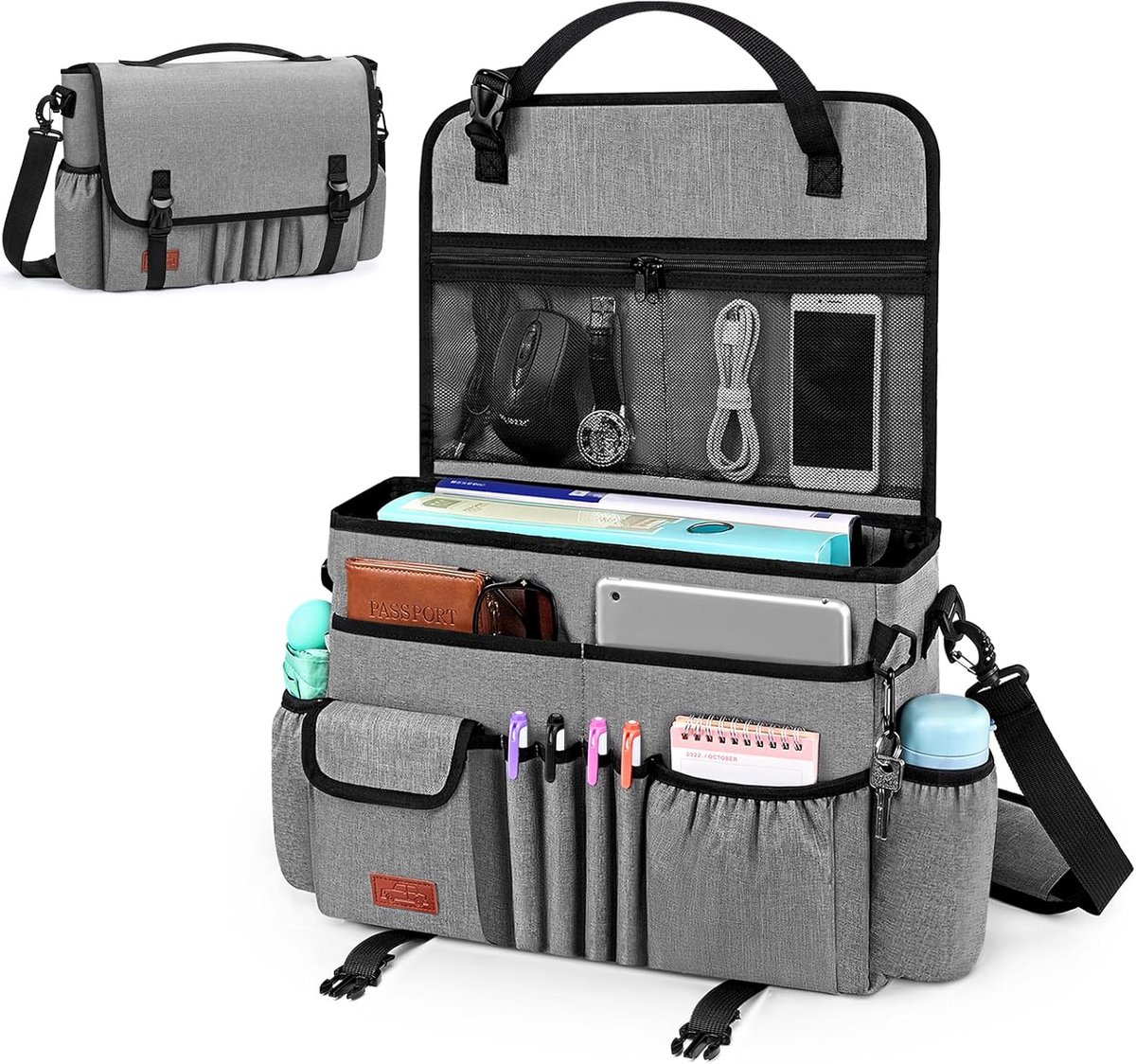SnelShoppen - Car Seat Organizer 2 in 1 met Laptop Compartment voor 15-17" Laptop & Kinderen, Grijze Auto Organizer voor Voor- en Achterbank, Praktisc