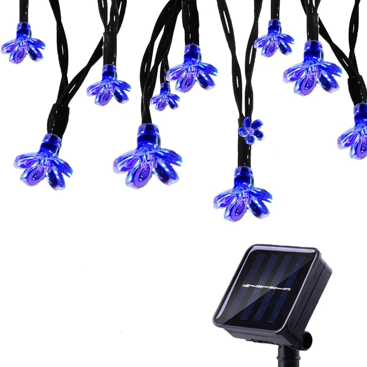 SnelShoppen - Solar Tuinverlichting met Bloemen, 50 LED Buitenverlichting 7m 8 Modes Waterproof voor Gazebo, Patio, Tuin, Bruiloft Decoratie - Blauw