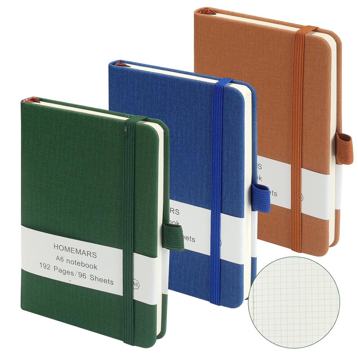 SnelShoppen - HOMEMARS A6 Notebook Bruin Groen Blauw - Notitieboek, Schrijfblok, Dagboek, School, Thuis, Reizen, Handzaam, 80 Vellen