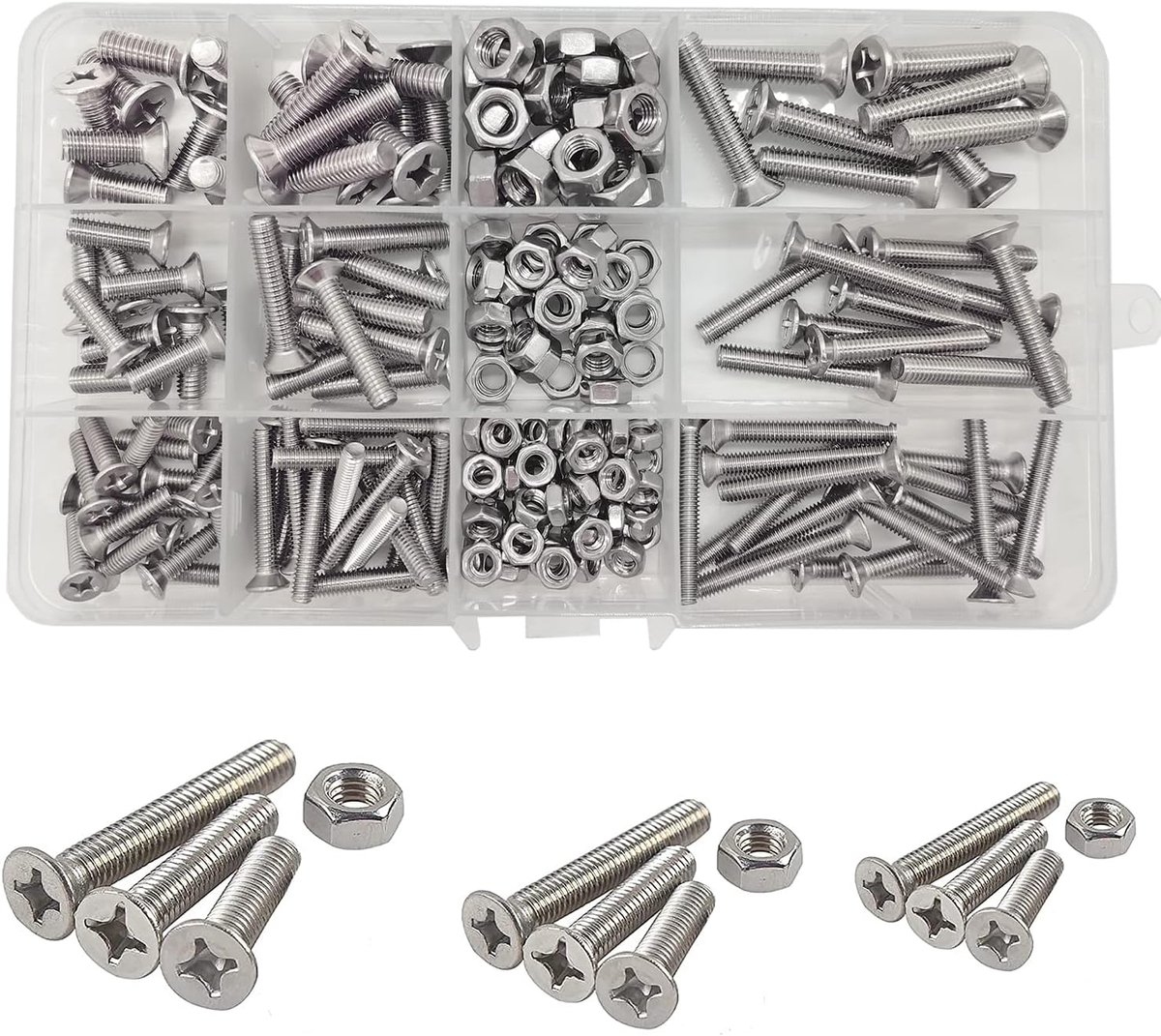 SnelShoppen - 204 Stuks M4/M5/M6 RVS Inbus Schroeven Set, Kraagkopschroeven en Moeren Assortiment (16/25/30mm) - Roestvrijstalen Bevestigingsmateriale