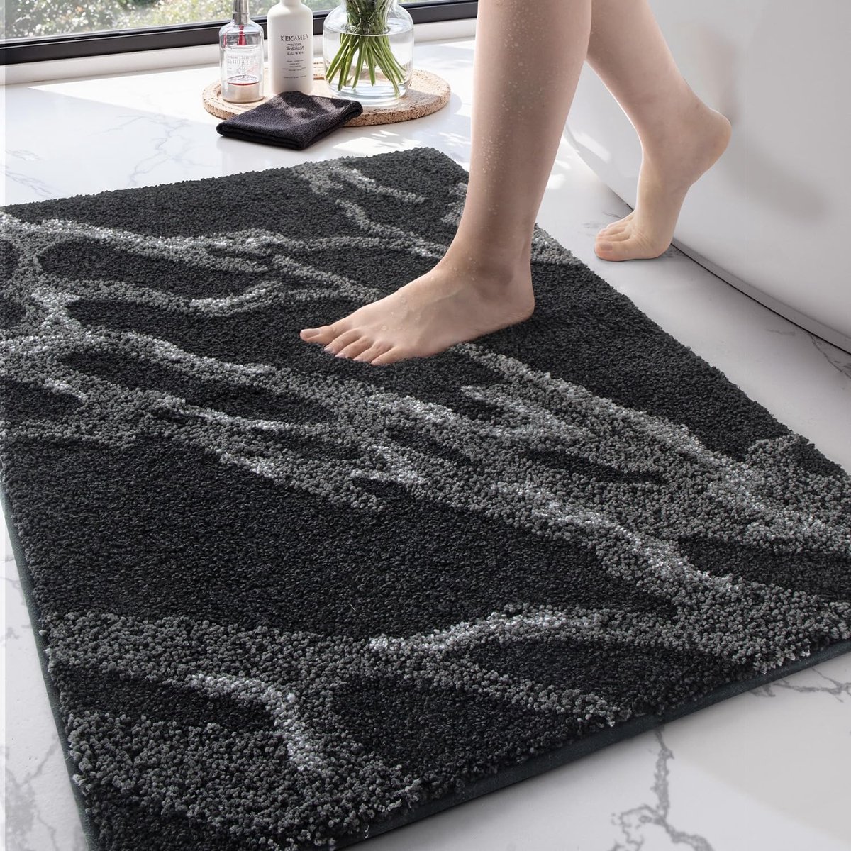 SnelShoppen - Zwart DEXI Badmat 60x90cm, Antislip, Waterabsorberend, Extra Zacht Microfiber, Machinewasbaar, Ideaal voor Badkamer, Douche en Bad