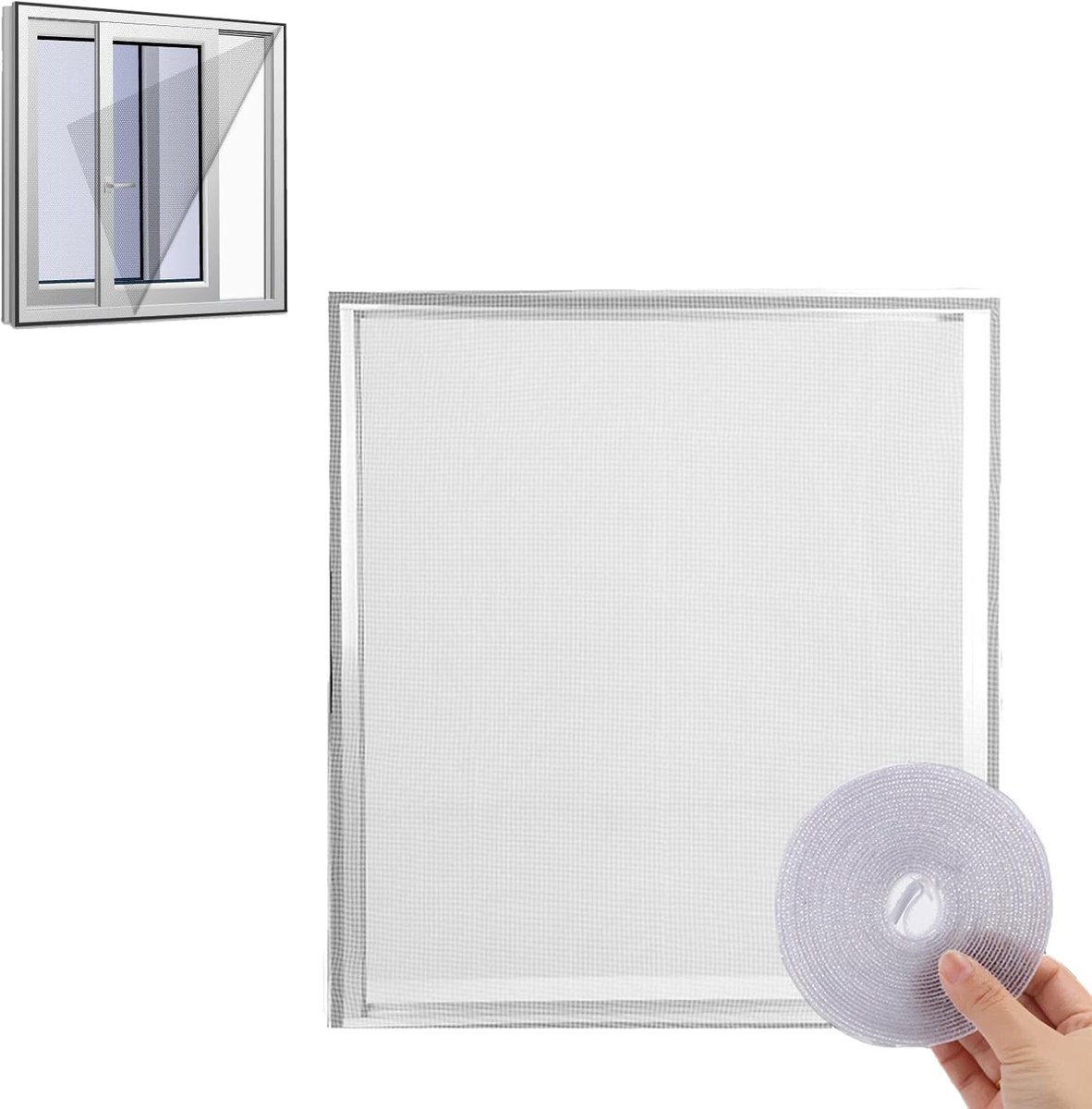SnelShoppen - Insectenwerend Hor voor Ramen met Frame, Verstelbaar tot 150 x 200 cm, Sterke Klittenband, Eenvoudige Montage, Zelfklevend, Wit, Ideaal