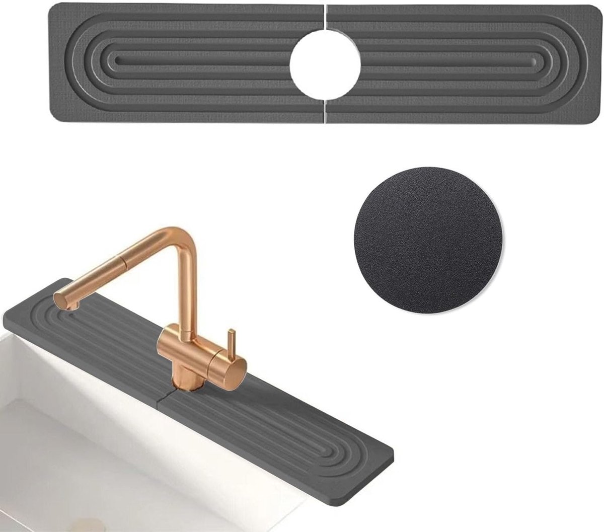 SnelShoppen - Stone Faucet Mat - Vochtabsorberende Keukenmat voor Kranen - Sneldrogende Diatomiet Afdruipmat - Donkergrijs - 40x10cm - Ideaal voor Keu