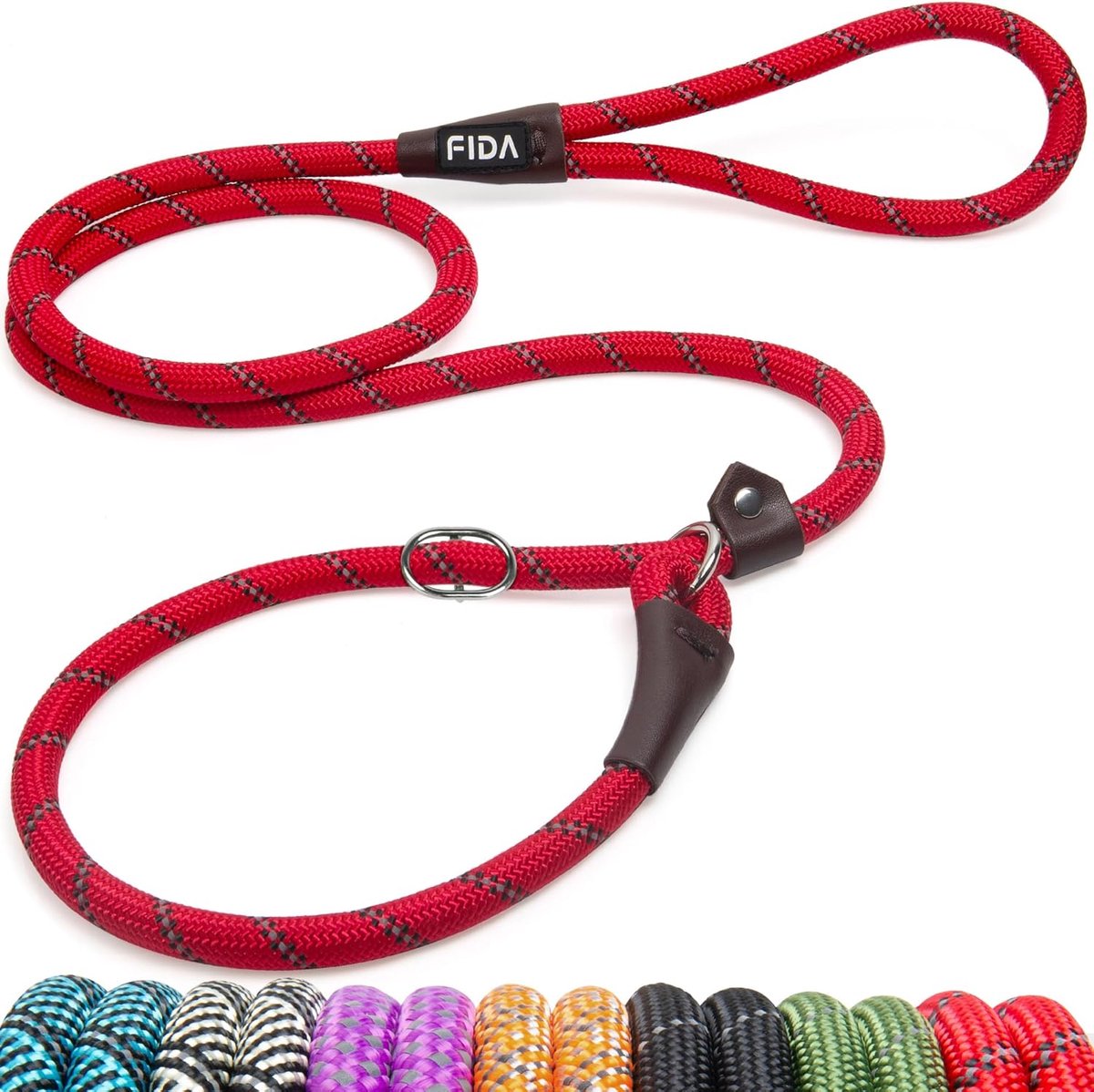 SnelShoppen - Slip Leash voor Honden 1.8m | Verstelbare Slip-on Hondenlijn, Geen Halsband of Tuigje Nodig, Duurzame en Weerbestendige Klimtouw met Ref