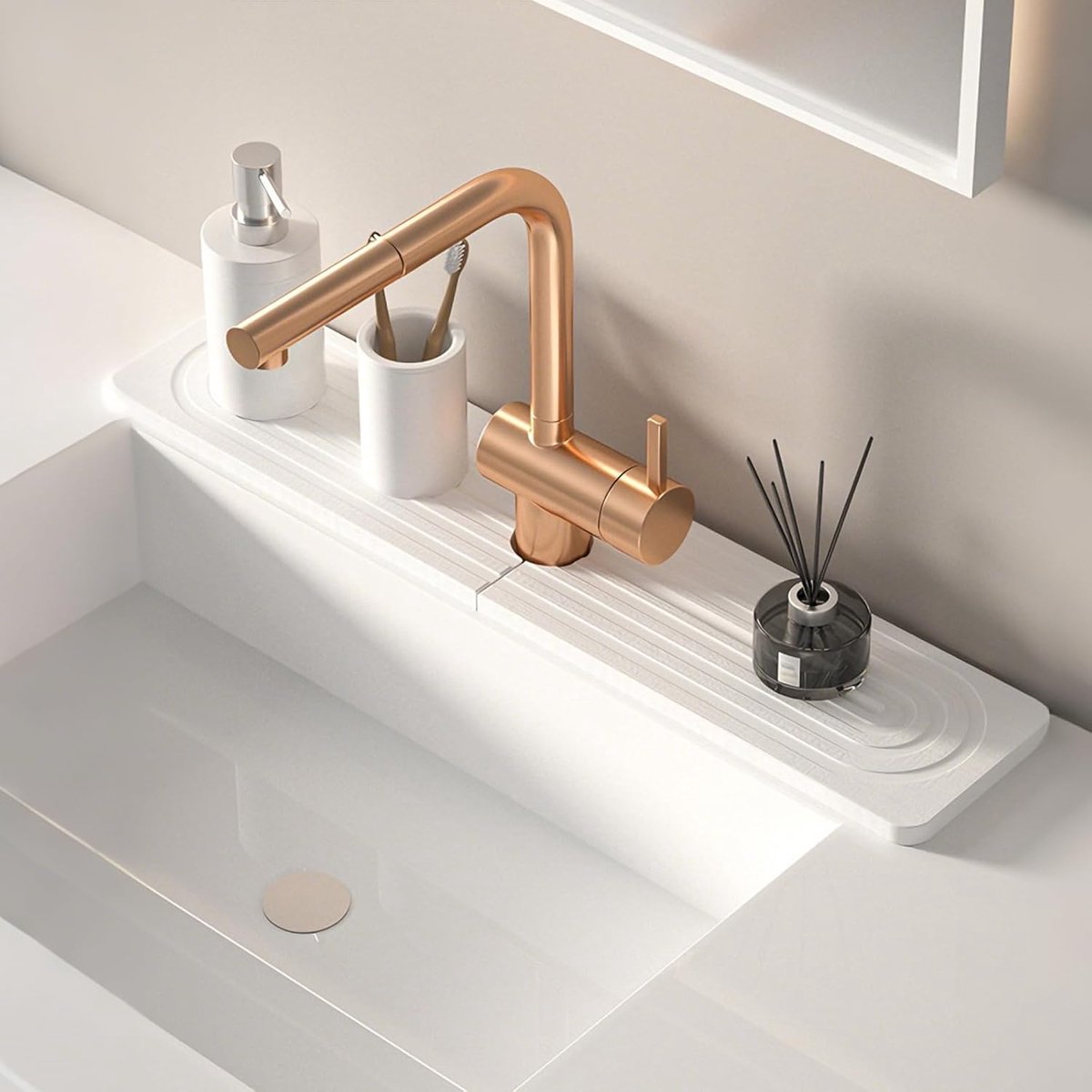 SnelShoppen - Diatomit Water Tap Mat 60 x 10 cm - Sneldrogende, Vochtbestendige en Absorberende Keuken- en Badkamerbescherming (Wit)