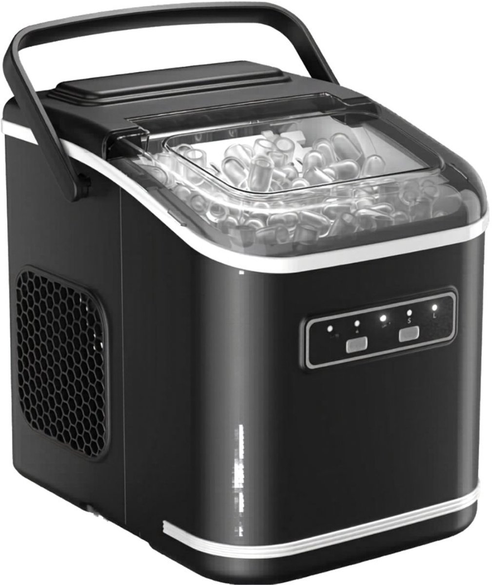 KIRA® IJsblokjesmachine - Draagbare Kleine Ijsblokjesmachine - Ijsblokjes Machine - Zwart - 23cm x 29cm x 30cm