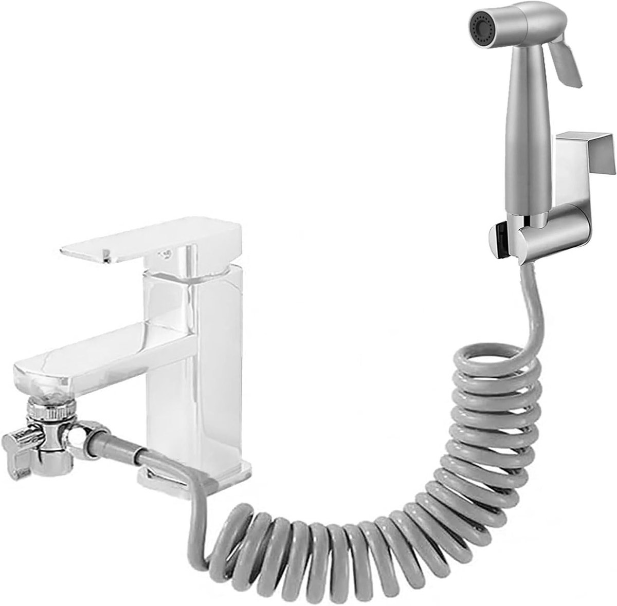 RVS Handdouche Set voor Bidet met Flushdouchekop, Verlengslang en Kraan Dispenser voor Badkamerhygiëne en Luierschoonmaak