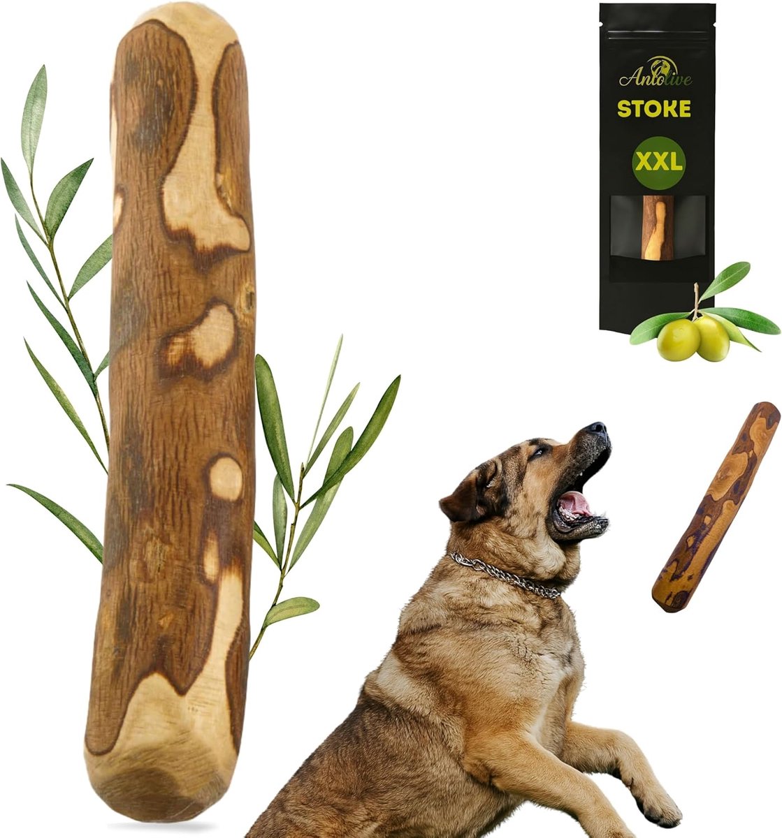 SnelShoppen - Natural Chewing Rod XXL 37cm voor Grote en Zeer Grote Honden - Olijfhout - Sterke, Veilige en Gezonde Kauwspeeltjes - Tandverzorging en