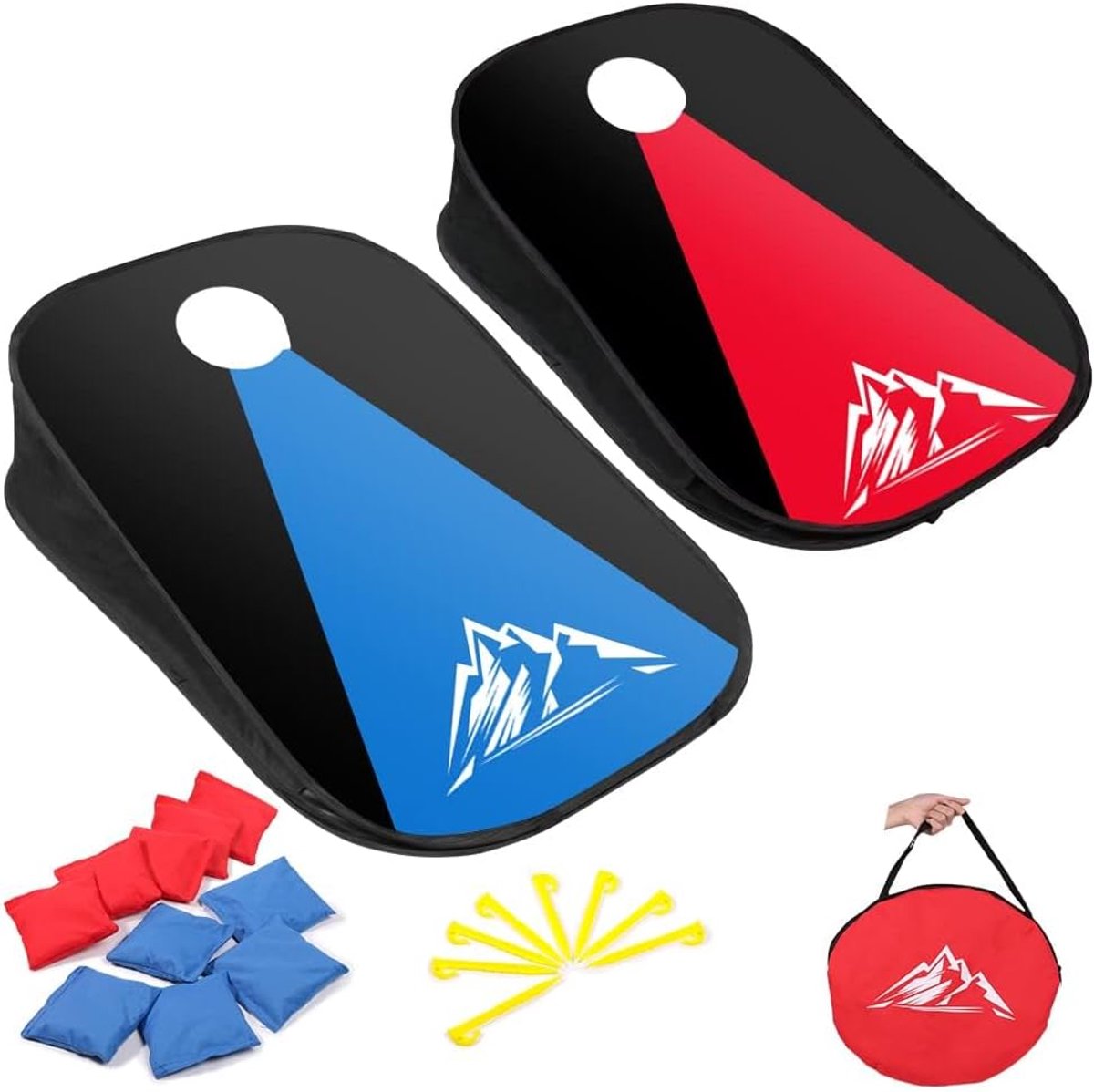 SnelShoppen - 2-in-1 Vouwbaar Cornhole Toss Set, Draagbaar Buiten Spel met PVC Frame, 10 Bonen Zakjes en Draagtas voor Kinderen, Tuin, Strand, Kampere