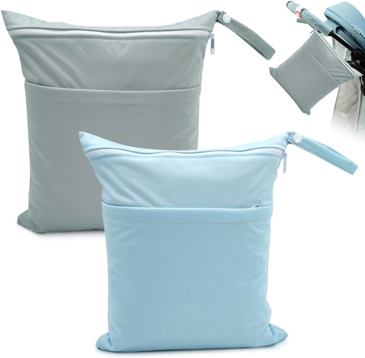 SnelShoppen - Wetbag, herbruikbare luiertas, wasbare luiertas met ritssluiting, waterdicht, organizer voor luiers en gymkleding, 2 stuks lichtblauw en