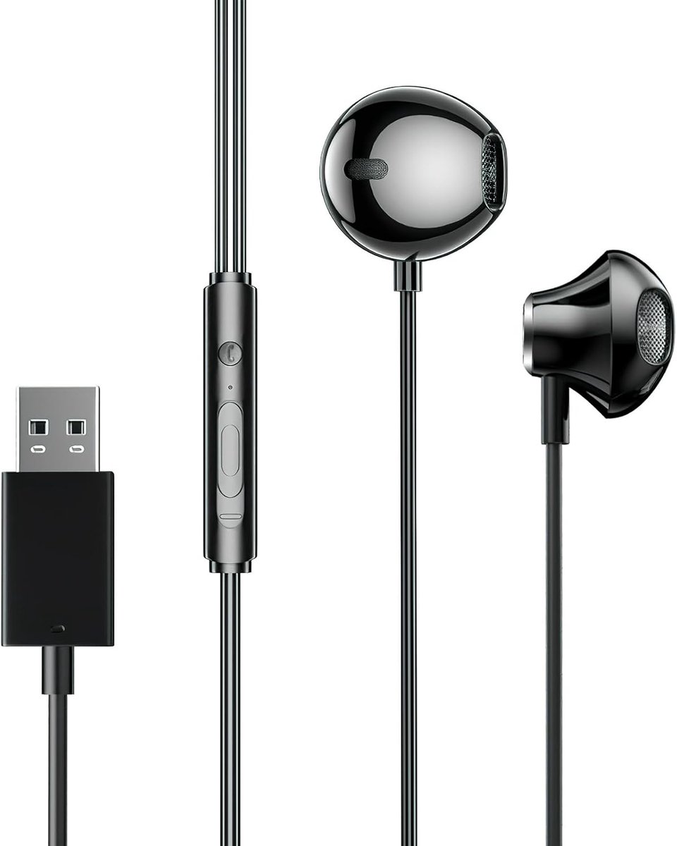 SnelShoppen - In-Ear USB Gaming Headset met MEMS Microfoon, USB Hoofdtelefoon, Bedrade USB Koptelefoon voor PC, PS4, PS5, Laptop, Perfect voor Skype,