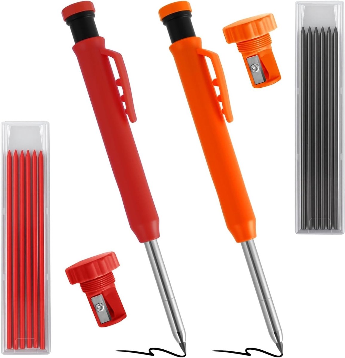 Carpenter Pencils Set met Reservevullingen en Holenmarker voor Diepe Gaten - Perfect voor Houtbewerking en Timmerwerk