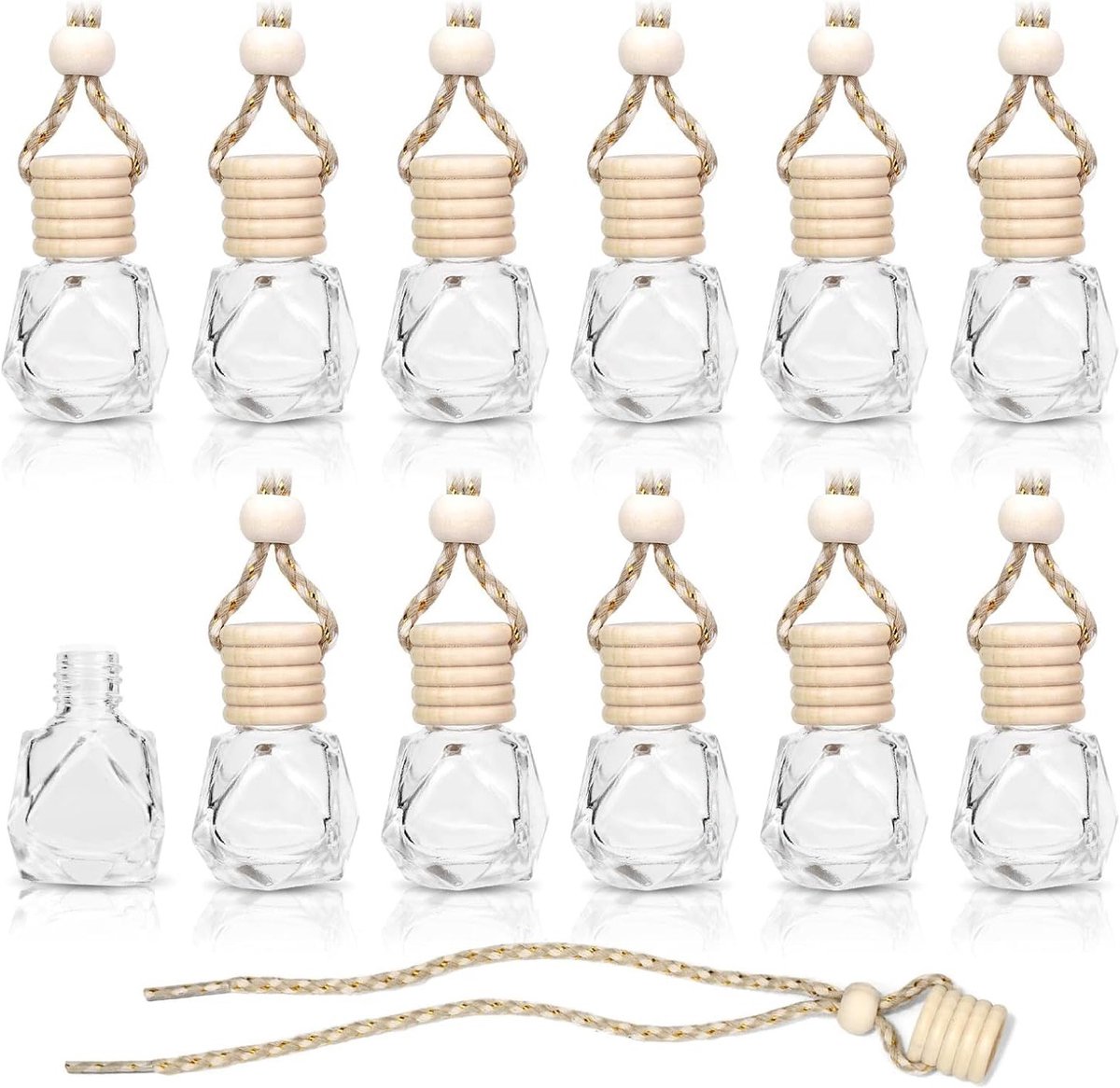 Set van 10 Glazen Luchtverfrisser Flessen voor Aromatherapie en Geuroliën - Lege Diffuser Hangers voor Auto Decoratie