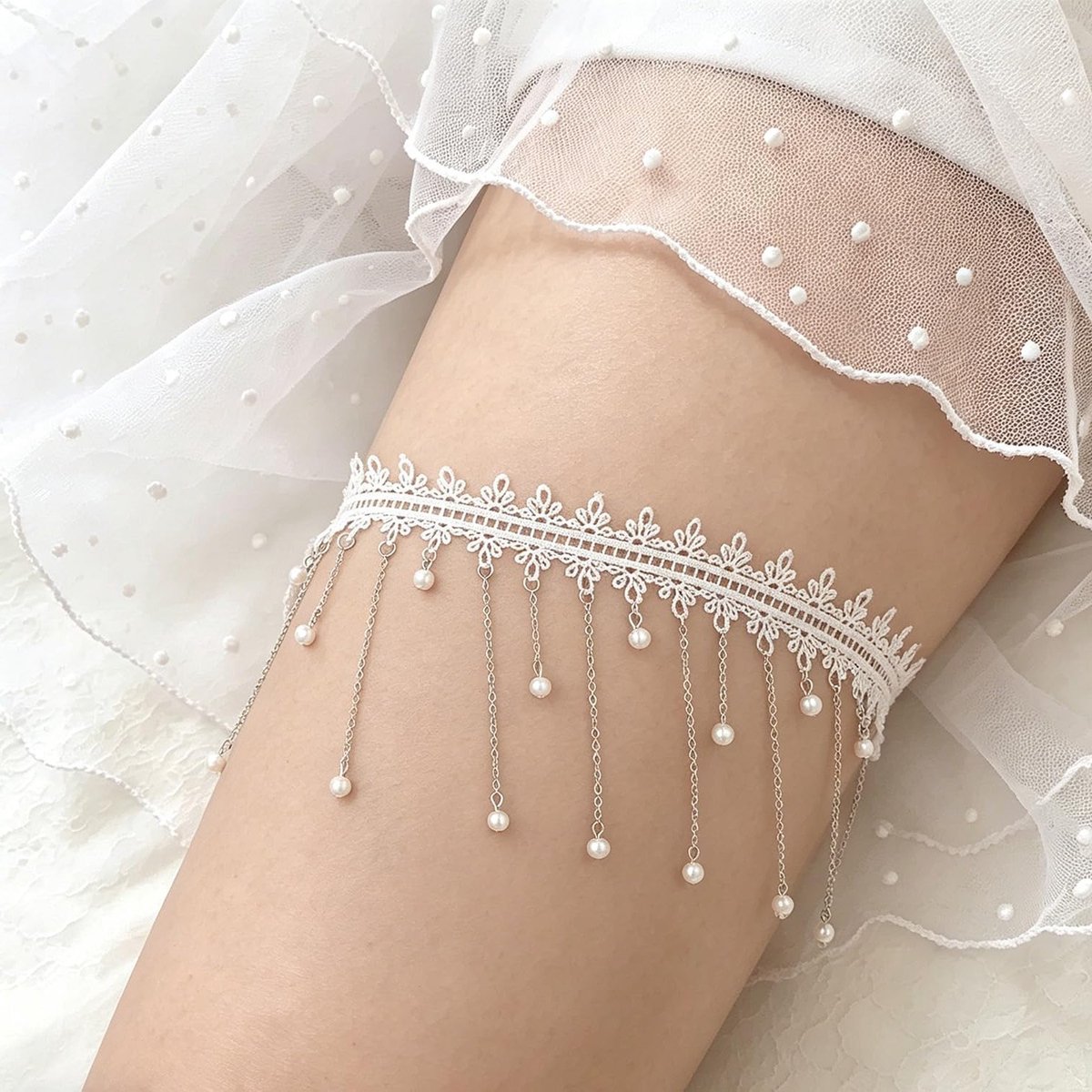 Elegante bruidskousenband met kant voor bruiloft, klassiek en elastisch, perfect als huwelijkscadeau en vrijgezellenaccessoire voor vrouwen
