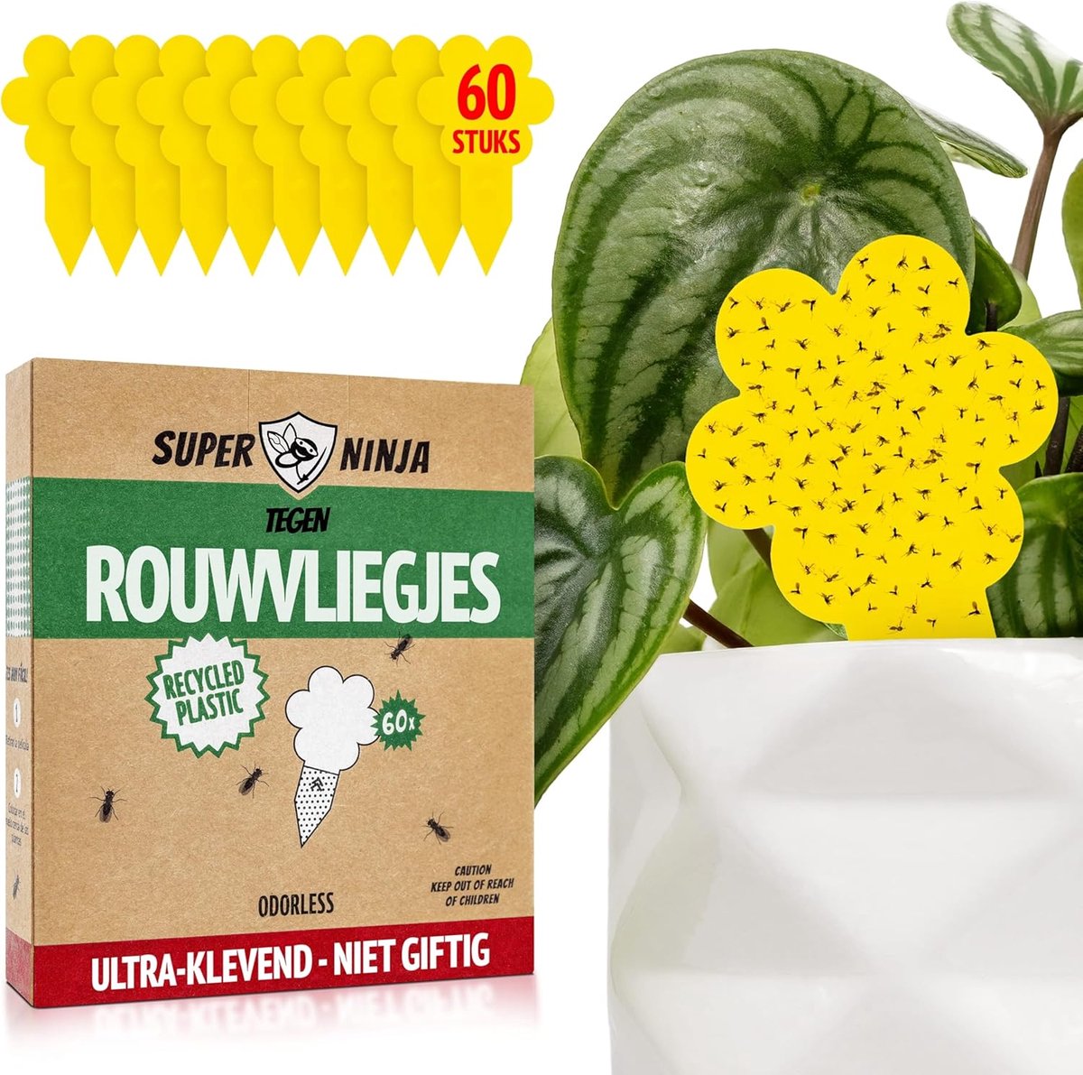 SnelShoppen - Super Ninja Funeral Flies Control - 60 Stuks, Effectieve Gele Plakstrips voor Binnen, Niet-Toxisch, Natuurvriendelijk, Tot 3 Maanden Bes
