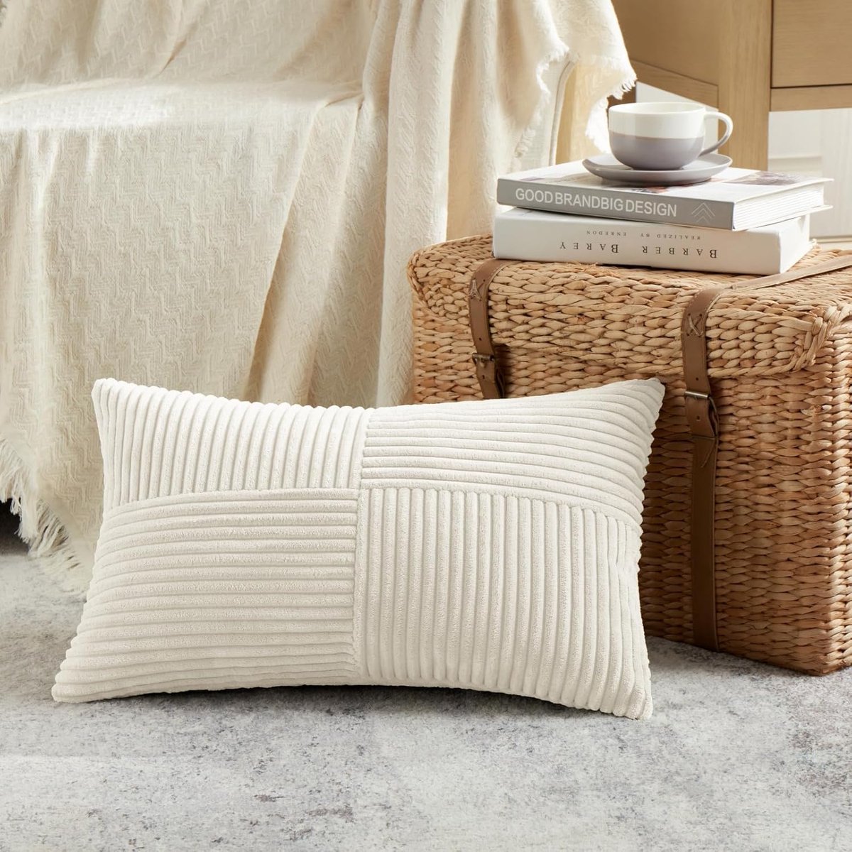 SnelShoppen - Kussenhoezen Licht Beige 30 x 50 cm Corduroy Modern Zacht Kussenhoes met Verborgen Rits voor Bank en Slaapkamer