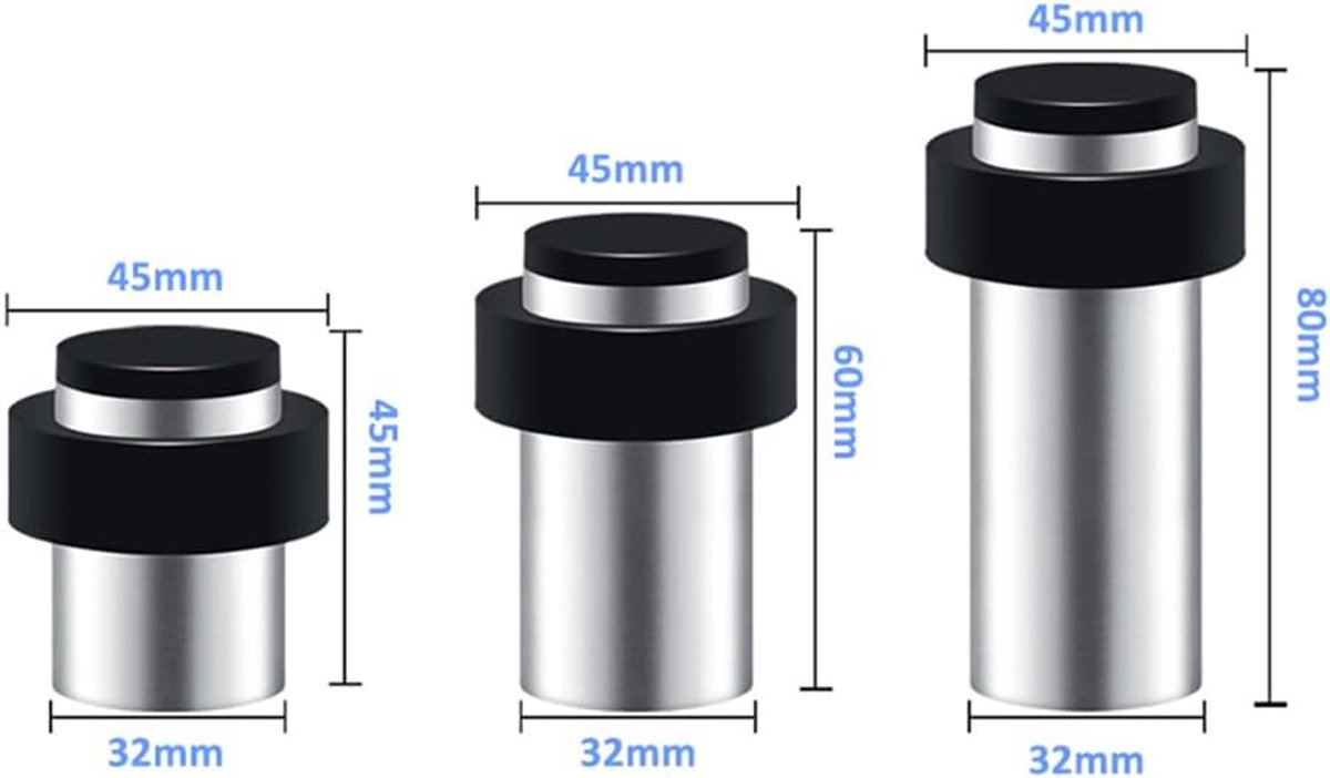 SnelShoppen - 8x Deurstopper RVS Vloermontage met Rubber Ring 45mm - Duurzaam en Beschermend voor Wand en Deuren - Ideaal voor Thuis en Kantoor