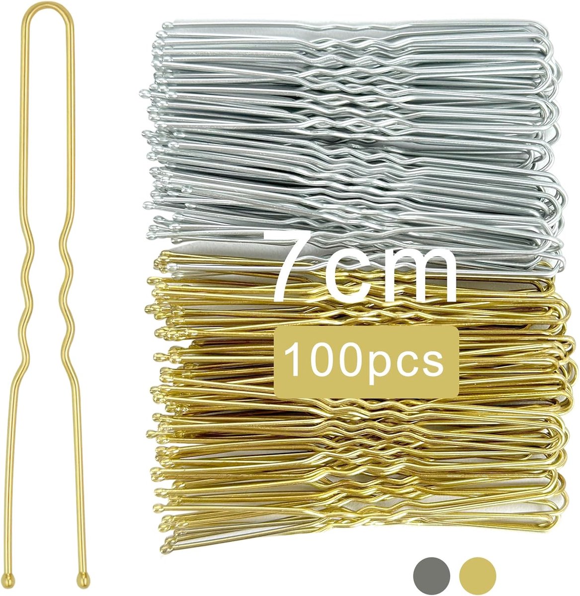 SnelShoppen - 100 Stuks Vrouwelijke U-Vormige Haarspelden 7 cm - Metalen Haarclips voor Dames en Meisjes - Goud en Zilver Haaraccessoires - Voor Feest