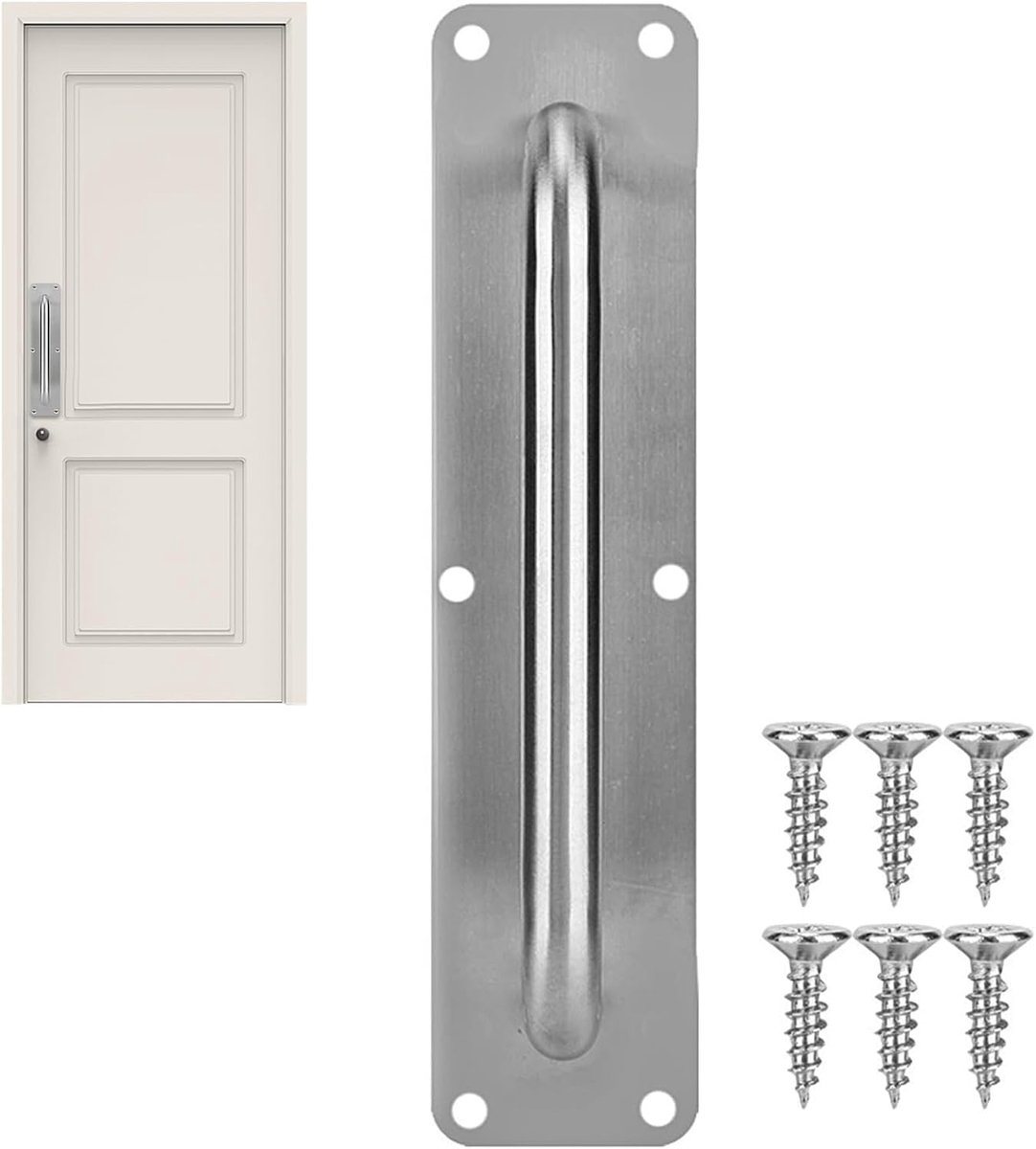 SnelShoppen - RVS Push Pull Deurhendel met Bevestigingsschroeven voor Branddeuren, Supermarkten, Winkels - Vierkant 30x8cm
