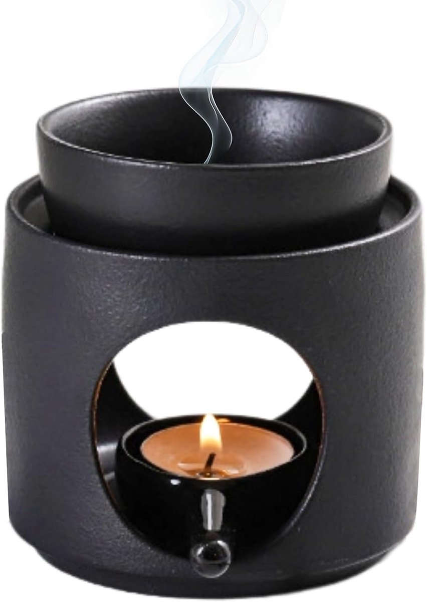 SnelShoppen - Keramische Geurkaarsenlamp met Theelichthouder, Aromalam voor Essentiële Olie, Verwijderbare Keramische Diffuser, H 11 cm x B 9 cm, Stij