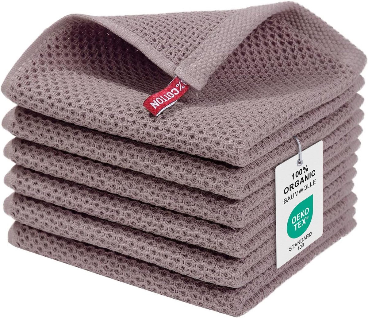 SnelShoppen - Moosfor Keukenhanddoeken 100% Katoen 30x30 cm - Absorberende, Zachte, Dikke Theedoeken - Set van 6 Bruine Huishouddoeken voor Keuken en