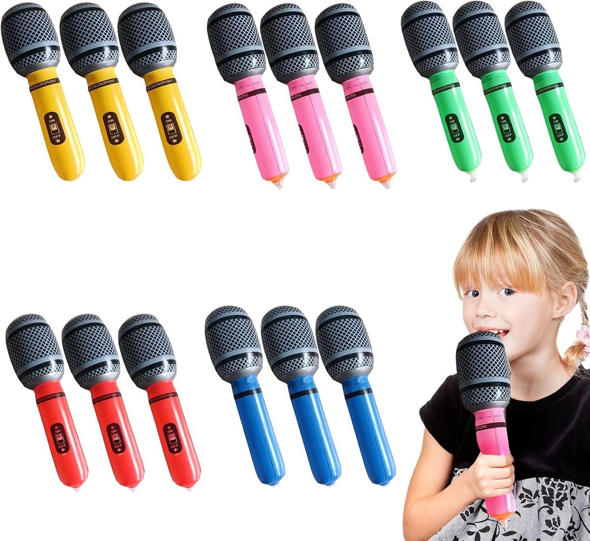 SnelShoppen - Inflatable Microfoons Set - 15 Stuks Kleurige Opblaasbare Microfoons - 10 Inch - Perfect voor Verjaardagsfeesten, Kinderfeestjes en Fees