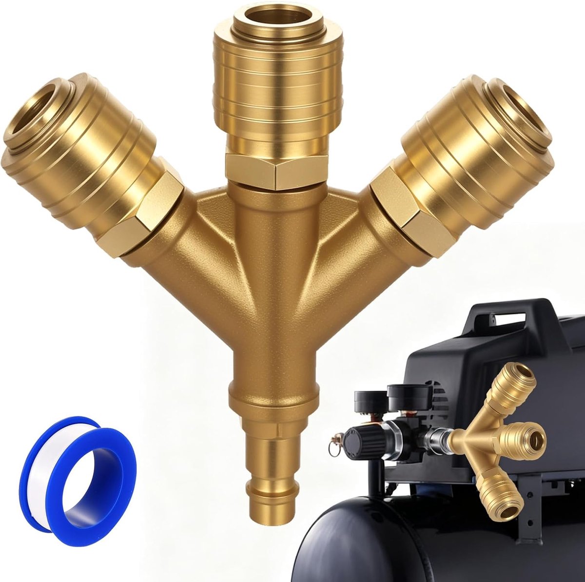 SnelShoppen - Compressed Air Distributor 1/4 inch - 3-gang Messing 3-way Luchtdistributeur met Snelle Koppeling voor Luchtslangen NW 7.2