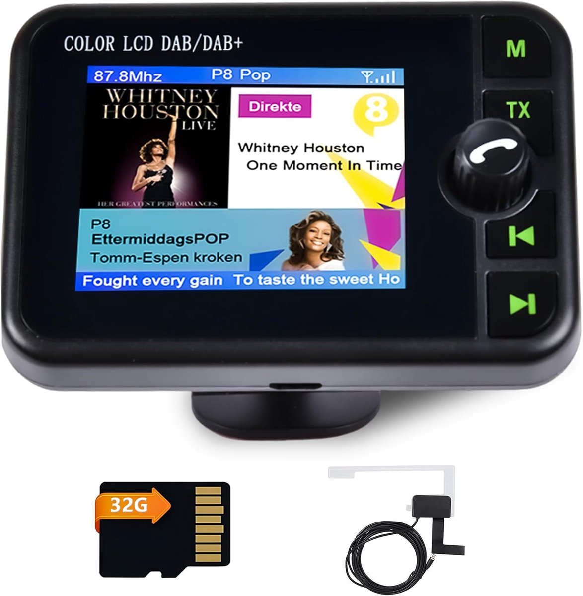 SnelShoppen - DAB Antenne Adapter met 2.4 Inch LCD Scherm, Portable Digitale Radio DAB+ FM Transmitter, Bluetooth Muziekontvanger, Handsfree Bellen, I