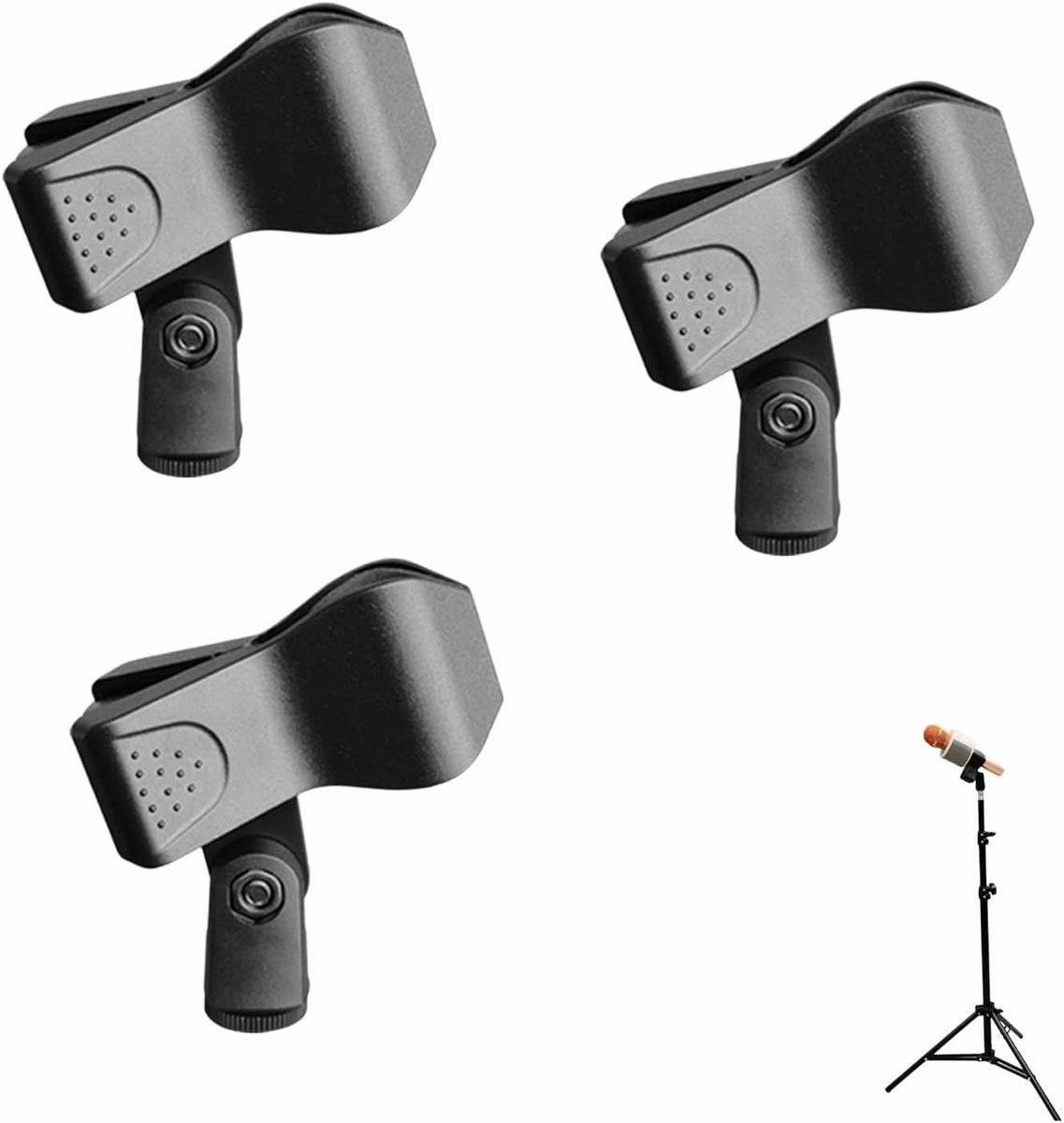 SnelShoppen - 3 Stuks Universele Microfoonhouders - Zwarte Microfoonclip - Flexibele Houder voor Draadloze en Handheld Microfoons - Perfect voor Podiu