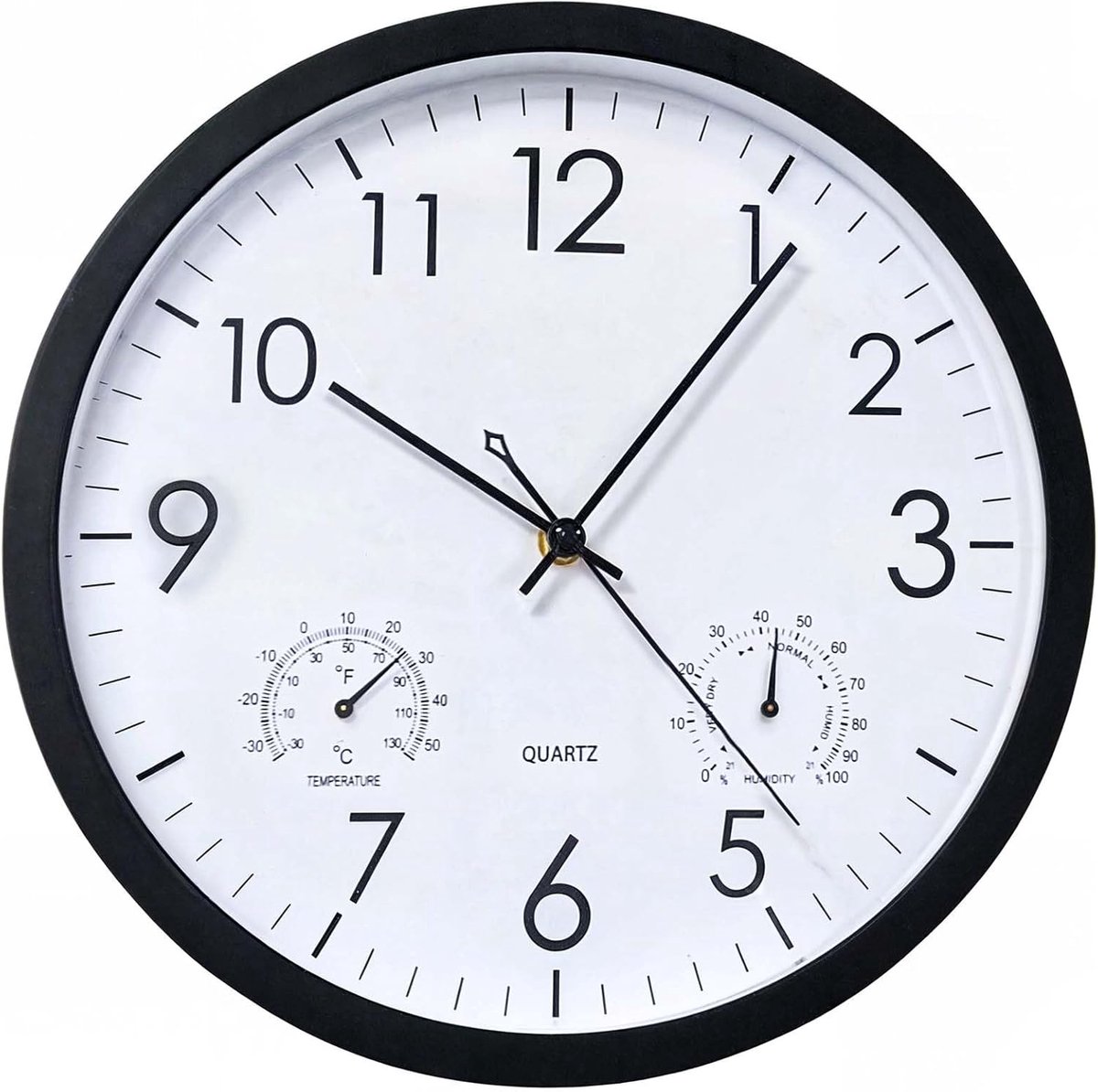 SnelShoppen - Moderne Quartz Wandklok 30 cm - Stille Wandklok met Temperatuur en Vochtigheid Display - Batterij Aangedreven voor Keuken, Woonkamer, Ka