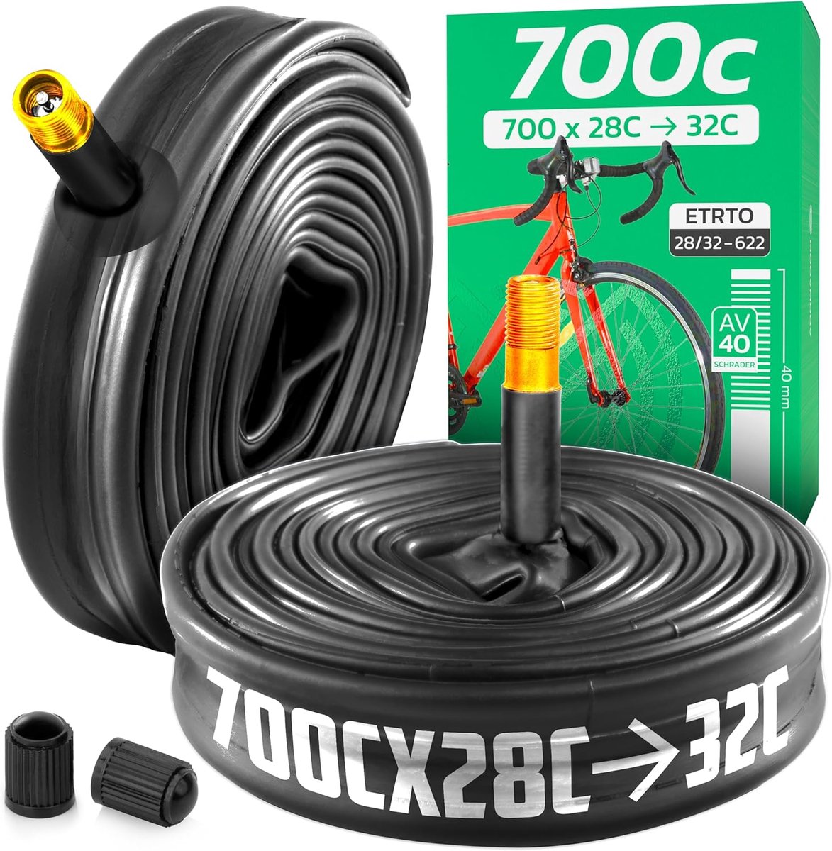 SnelShoppen - Set van 2 Binnenbanden 700C - Geschikt voor 28-622, 30-622, 32-622 - Schrader Ventiel 40 mm - Fietsen, Racefietsen, Banden vervangen