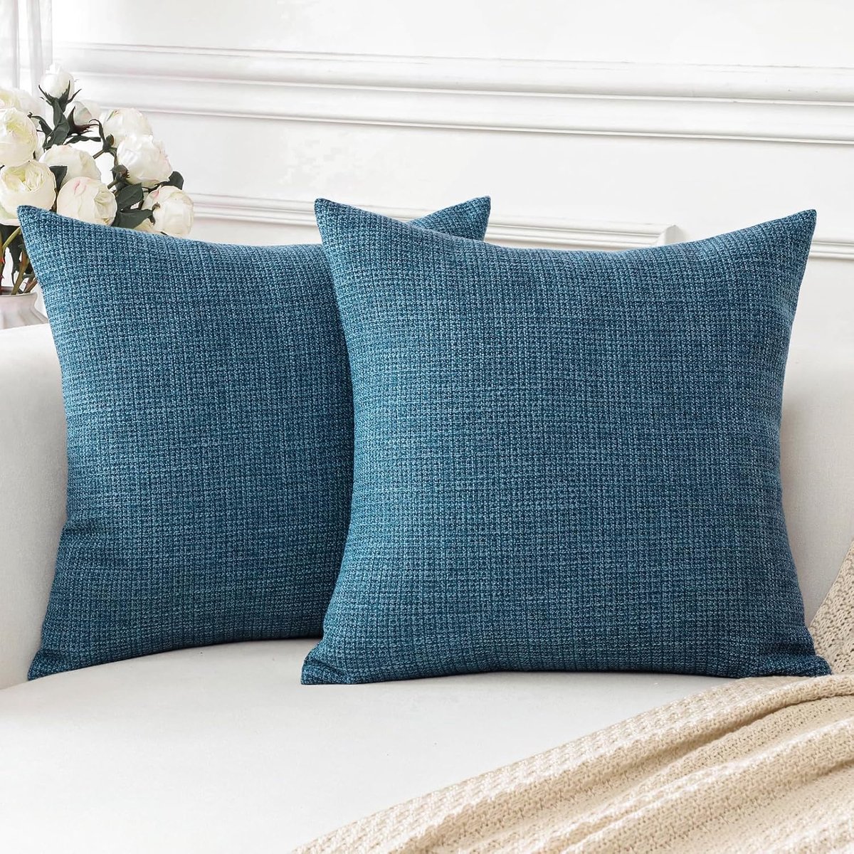 SnelShoppen - Set van 2 Decoratieve Kussenhoezen 45x45cm - Linnen Kussenslopen voor Sofa, Slaapkamer, Auto - Navy - Perfect voor Kerst en Feestdagen