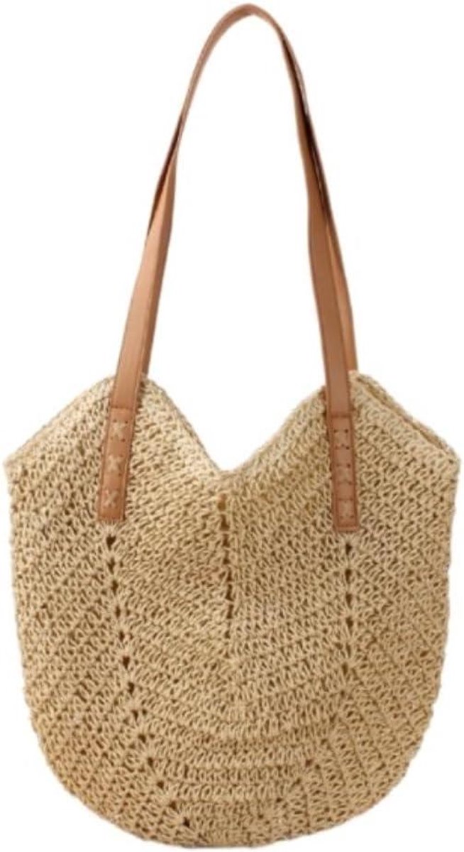 Strandtas Grote Tassen - Woven Bag Zomer - Casual Shoppen - Met Rits Sluiting - 42 x 35 cm - Natuurlijk