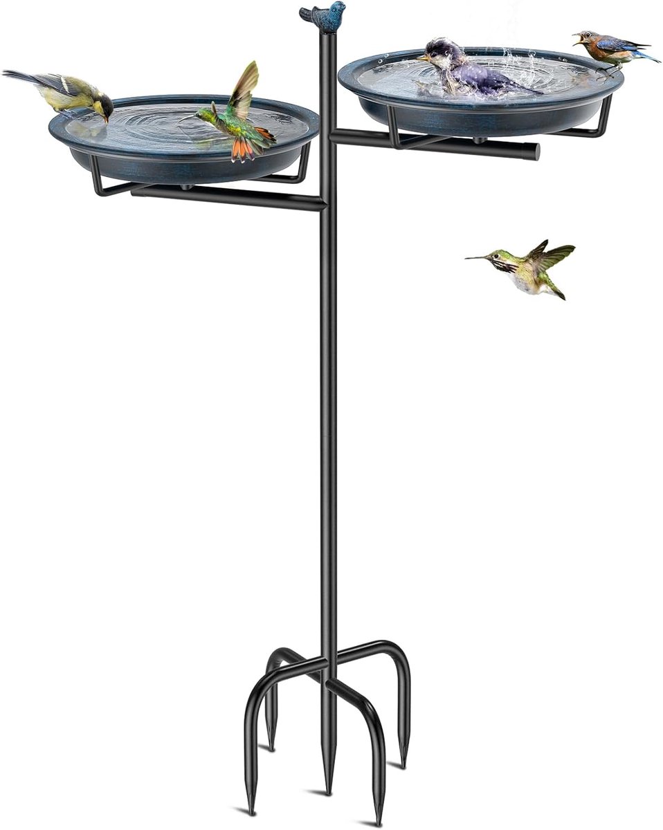 Vogelbad en voerbak - Tuindecoratie metaal - Vogels voeren - 2-in-1 ontwerp - 219 kg - Oudblauw