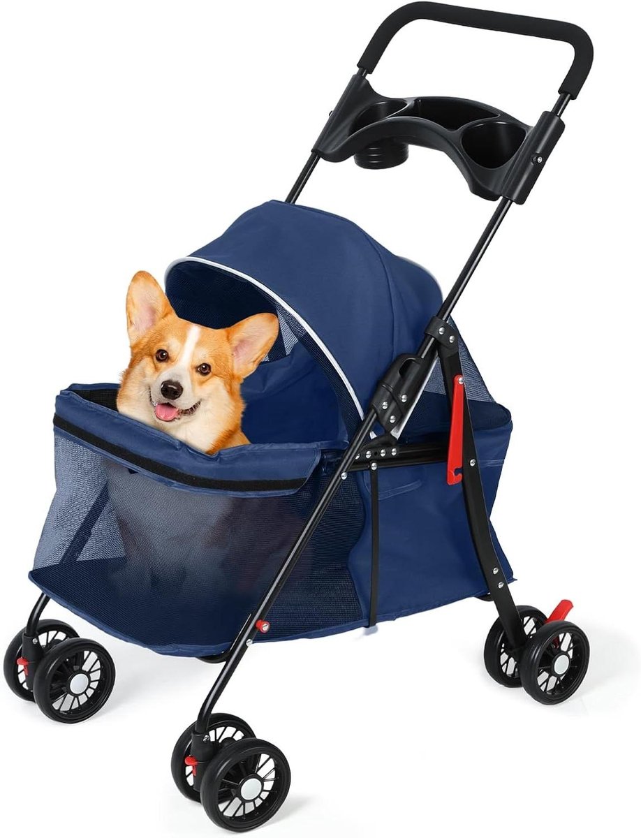 Huisdieren Wandelwagen - Hondenkar Kattenbuggy - Reizen met Huisdier - Met Bekerhouder - Tot 10kg - Blauw