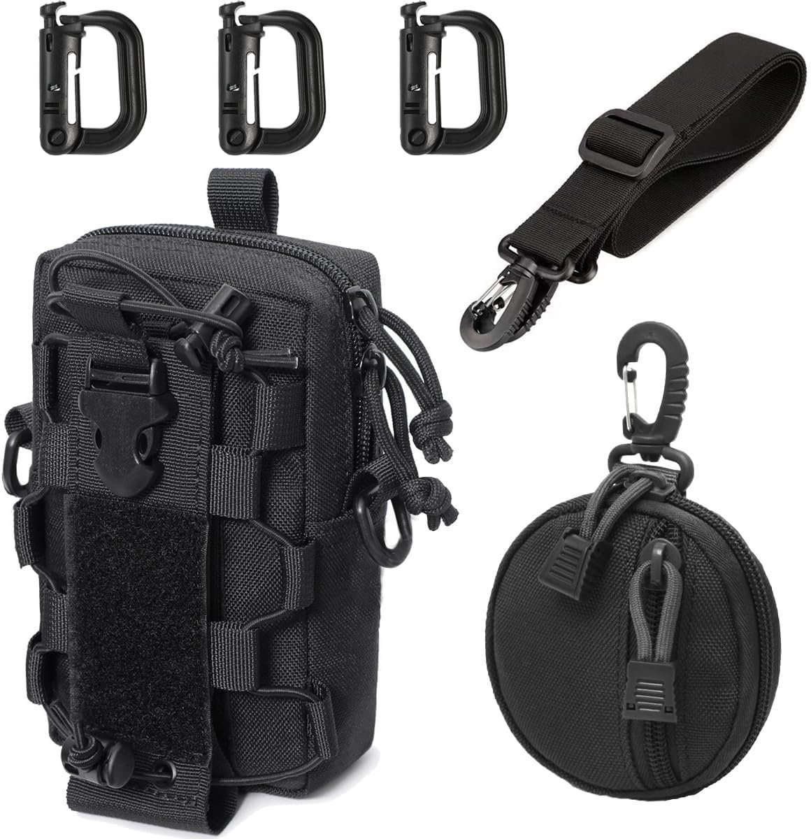 Molle-tas, tactische schoudertas, Molle-flessenhouder, duurzaam, multifunctioneel, met schouderriem en 3 haken, voor outdoor, wandelen, jagen, kamperen, training