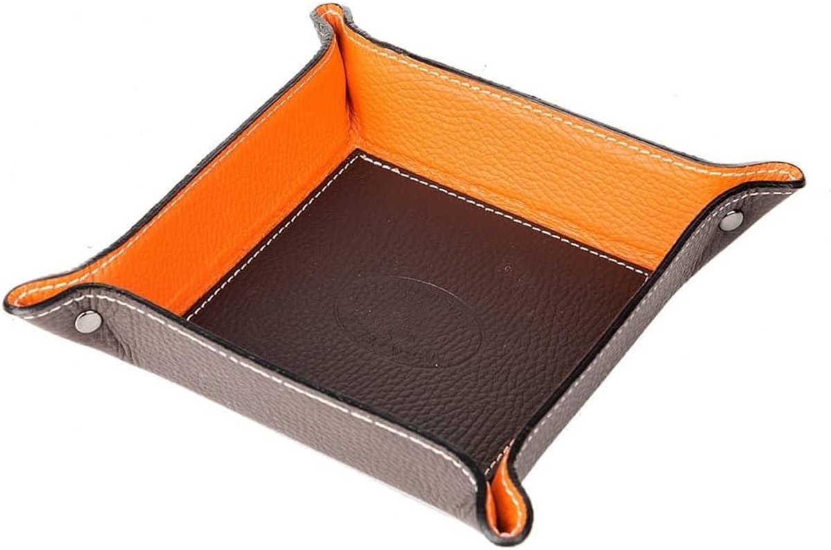 Dienblad Organizer - Praktische Opslag Organizer van Echt Leer - voor Portemonnees, Horloges, Sleutels, Munten, Mobiele Telefoons en Kantoorapparatuur Gemaakt in Italië (Bruin)