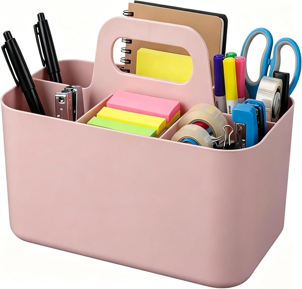 Organizer met 5 rasters, met handvat, bureaumand (roze) | Draagbare knutselmand, opbergvakken voor make-up, naaibenodigdheden, draagbare knutselmand voor keuken, badkamer