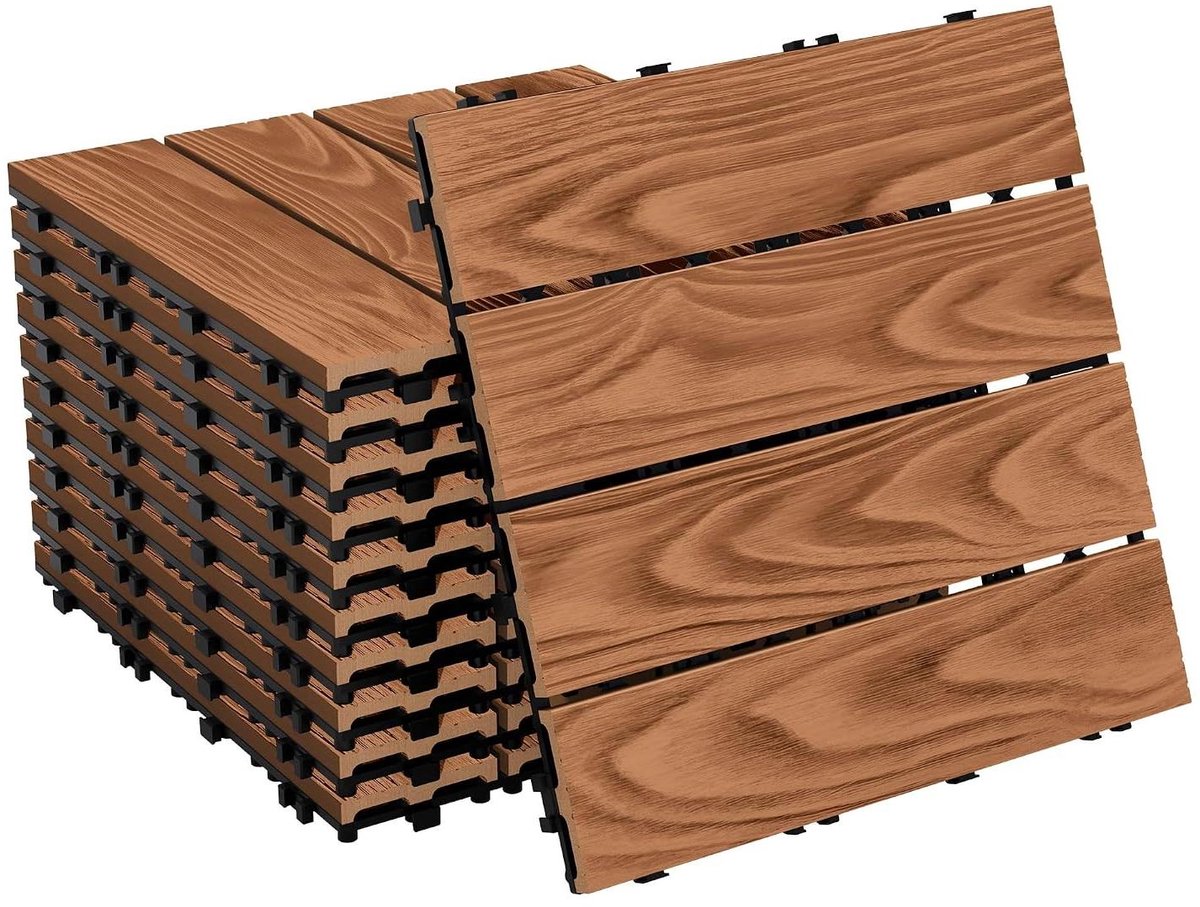 Terrastegels WPC - Vlonderpanelen Balkonplaten - Buitenruimte Aankleden - Slim Kliksysteem - 44 Stuks 4m² - Lichtbruin