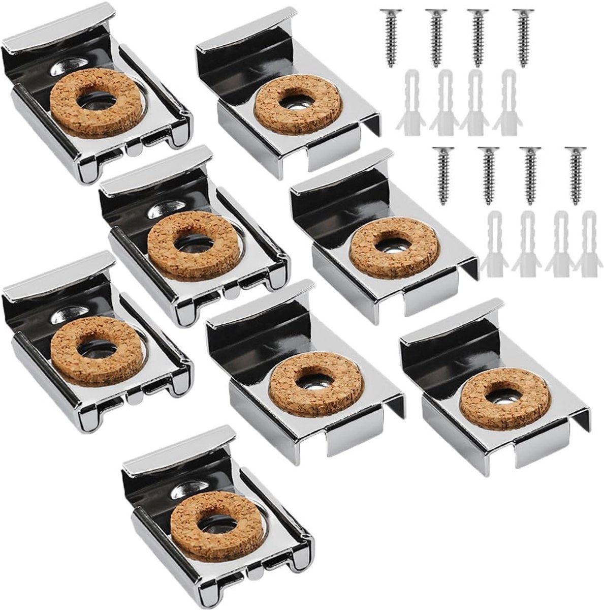 Veerbelaste clips voor spiegelophangingen met expansiebuis en schroeven - Eenvoudig te installeren, ideaal voor toiletten en badkamers (2 sets, 8 stuks)