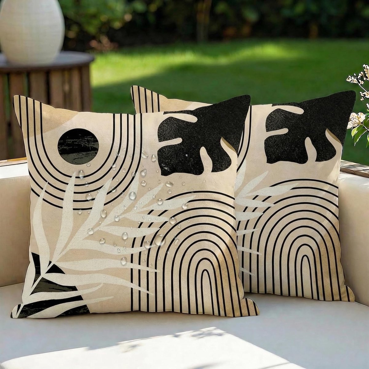 SnelShoppen - Waterbestendige kussensloop set van 2 - 40 x 40 cm retro boho sierkussen kussenhoezen polyester voor tuin bank woonkamer decoratieve kus