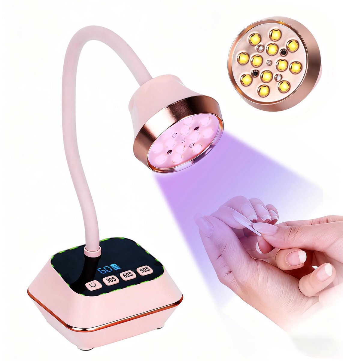 SnelShoppen - 36W UV-lamp voor Gelnagels, Mini Nageldroger met Intelligente Sensor, LCD-scherm, 30/60/90s Instellingen, Oplaadbare Roze Nageldroger me