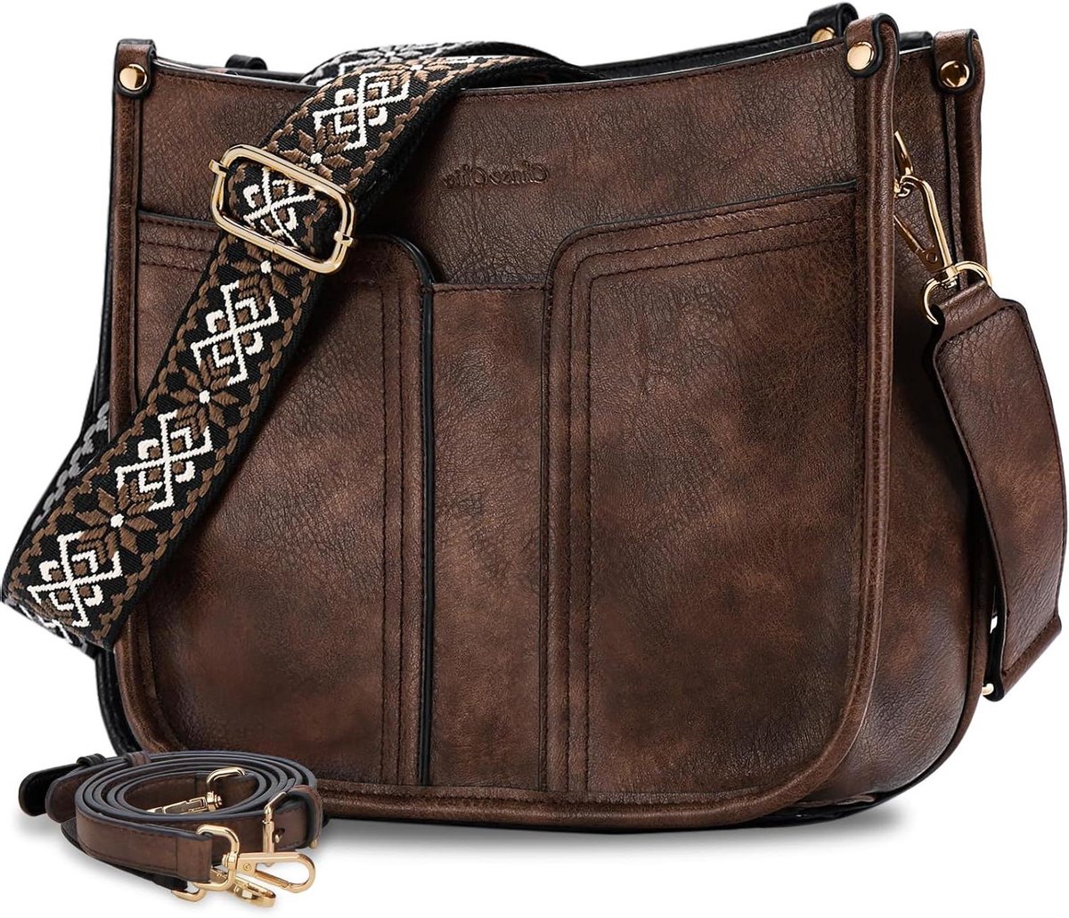 Dames Schoudertas - Crossbody tas - Dagelijks gebruik - Verstelbare gitaarband - 26 cm breed - Bruin